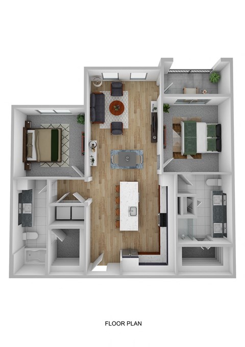 Floor plan for 2 beds, 2 baths, 1147 sqft